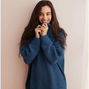Aerie Royal Blue Cream Chenille Turtleneck Oversized Sweater XS